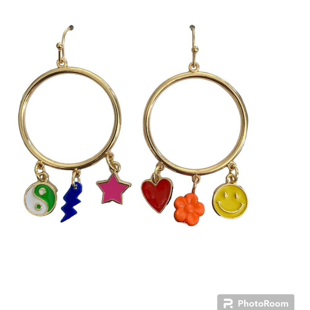 NWT Nickle Free Goldtone Charm Hoop Earrings